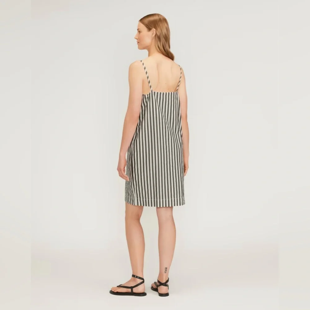 Everlane NWT The Poplin Slip Dress Bone / Black Stripe Size 2 - Picture 2 of 7